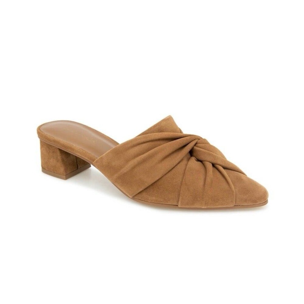 Splendid New Lanis GENUINE SUEDE LEATHER Mules 9 M Caramel Knot Heeled Pointed - Picture 4 of 15